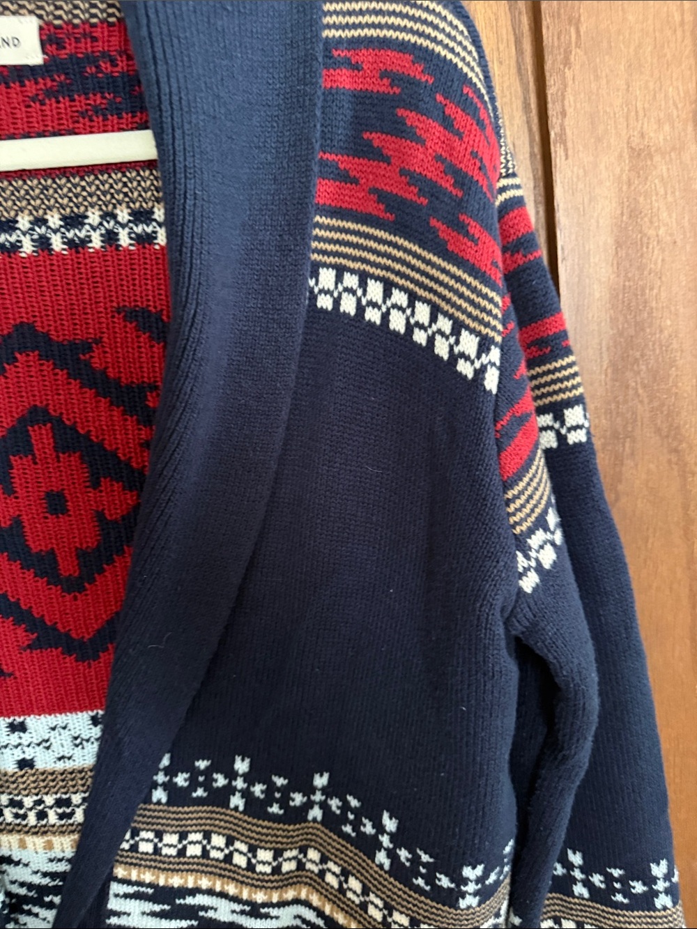 Lucky Brand Navy, Red & Cream Open-Front Patterned Cardigan - Picture 3 of 8